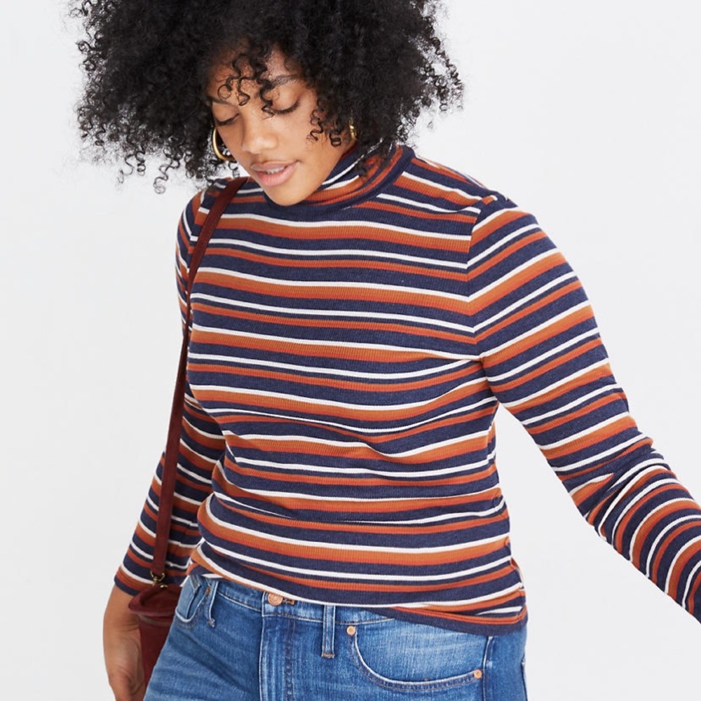 Madewell Fine Ribbed Turtleneck Brendan Stripe L